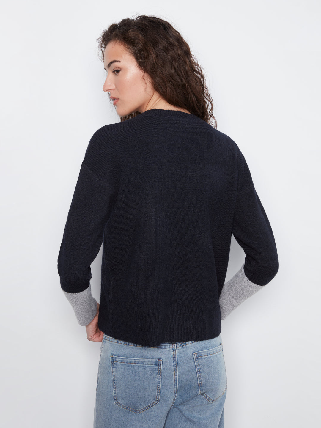 Long Sleeve Drop Shoulder Color Block Sweater With Chest Pocket