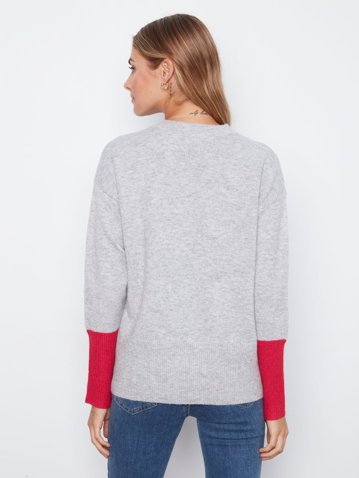 Long Sleeve Drop Shoulder Color Block Sweater With Chest Pocket