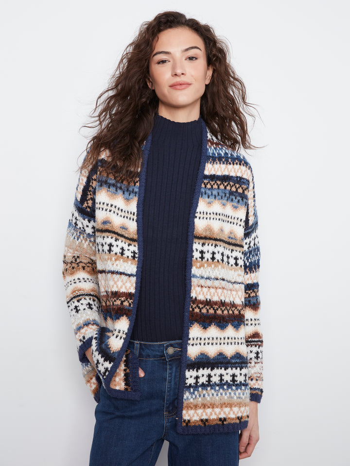 Long Jacquard Cardigan With Side Pockets