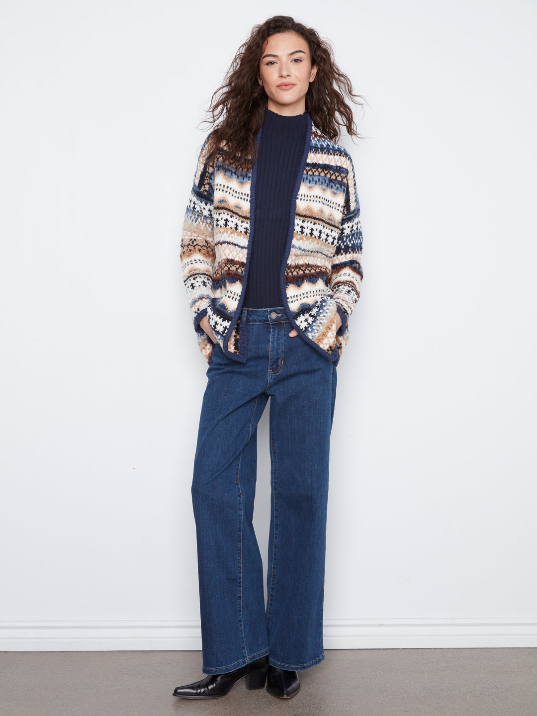 Long Jacquard Cardigan With Side Pockets
