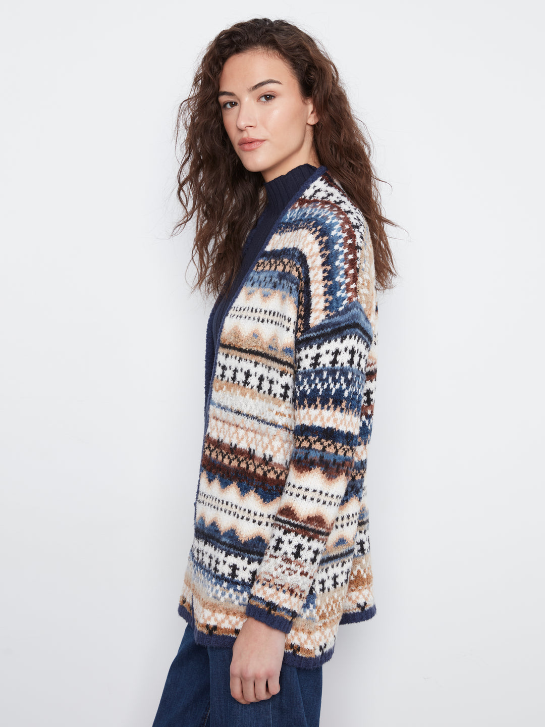 Long Jacquard Cardigan With Side Pockets