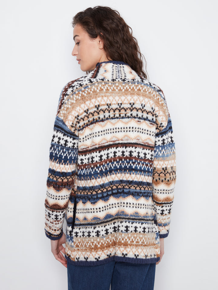 Long Jacquard Cardigan With Side Pockets