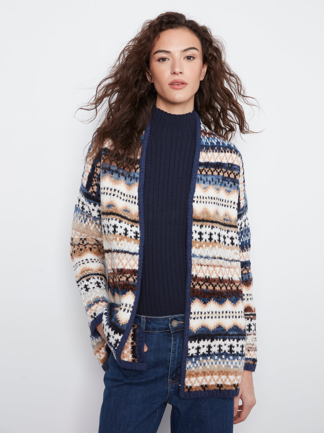 Long Jacquard Cardigan With Side Pockets