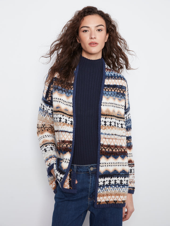 Long Jacquard Cardigan With Side Pockets