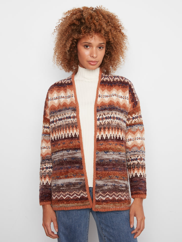 Long Jacquard Cardigan With Side Pockets