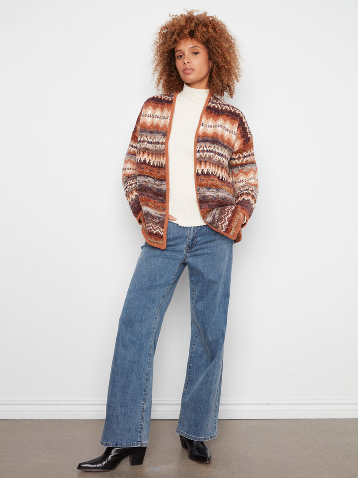 Long Jacquard Cardigan With Side Pockets