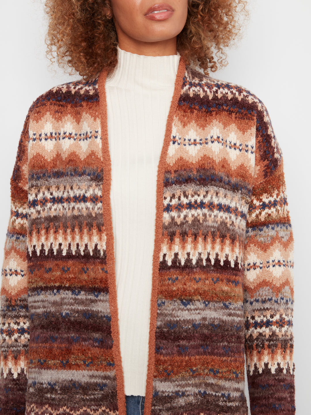 Long Jacquard Cardigan With Side Pockets