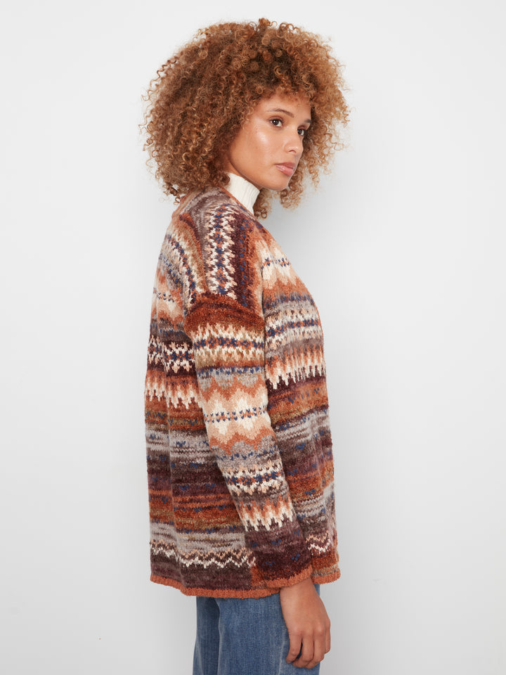 Long Jacquard Cardigan With Side Pockets