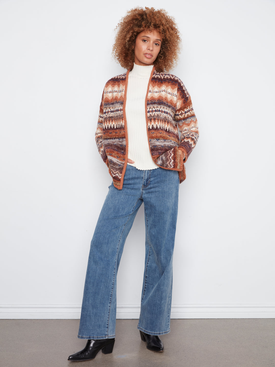 Long Jacquard Cardigan With Side Pockets