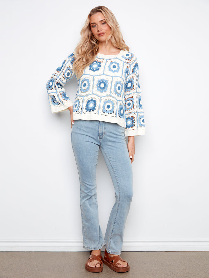 Drop Shoulder Granny Squares Crochet Sweater