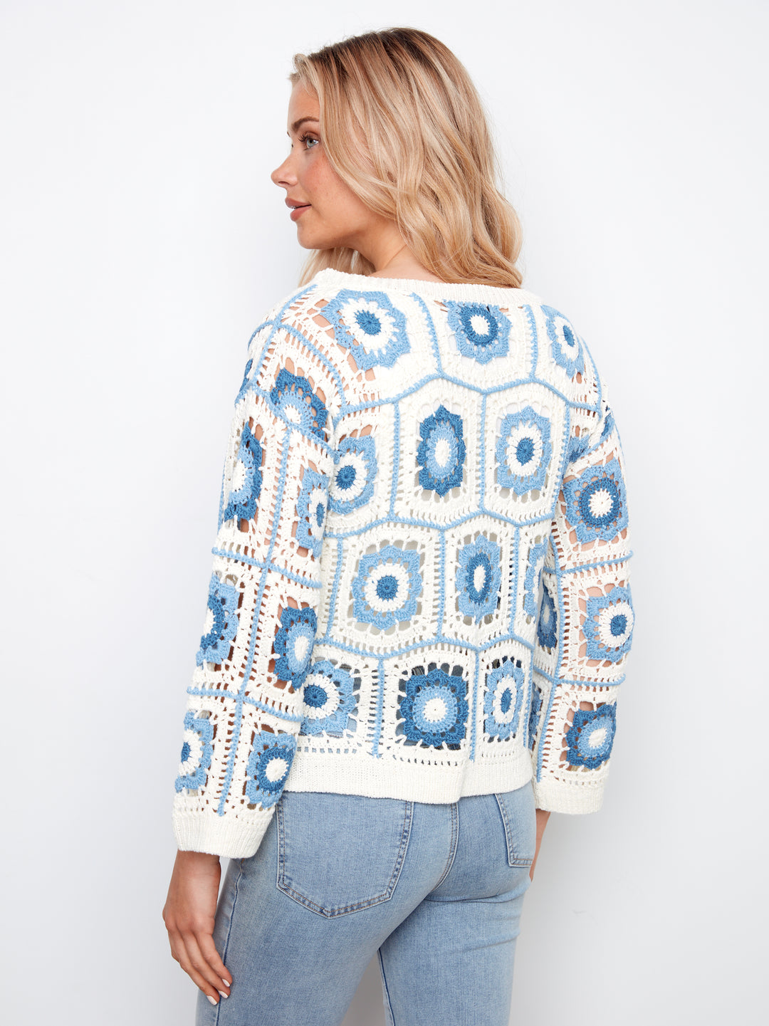 Drop Shoulder Granny Squares Crochet Sweater