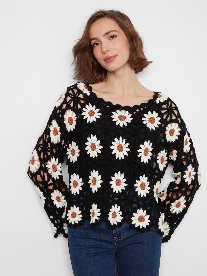 Long Sleeve Flowers Crochet Sweater