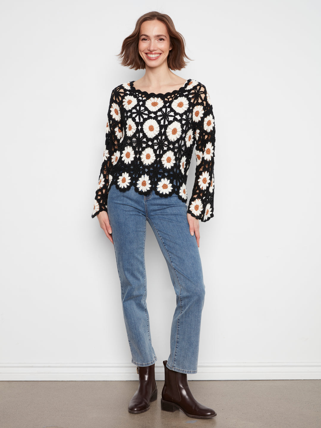 Long Sleeve Flowers Crochet Sweater
