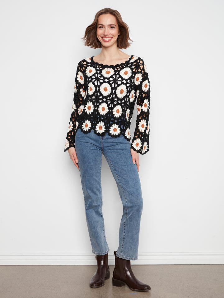 Long Sleeve Flowers Crochet Sweater