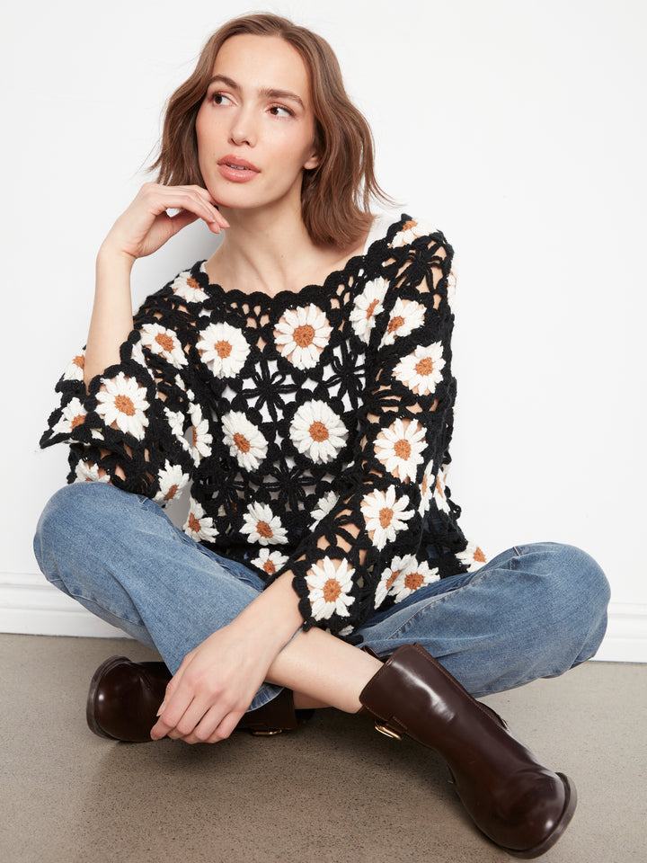 Long Sleeve Flowers Crochet Sweater