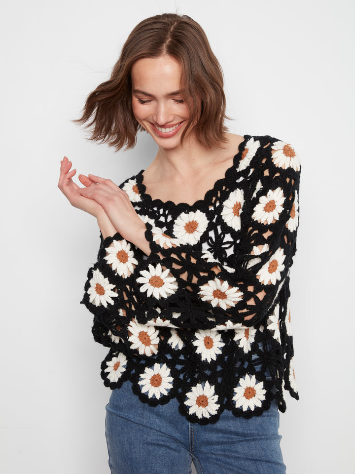 Long Sleeve Flowers Crochet Sweater