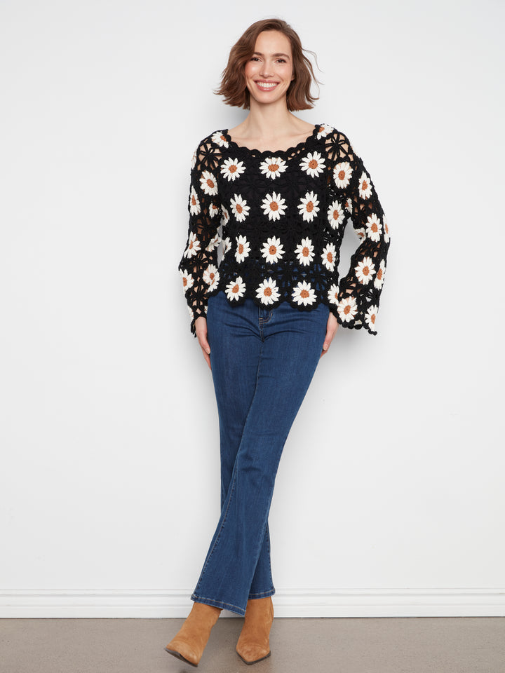 Long Sleeve Flowers Crochet Sweater