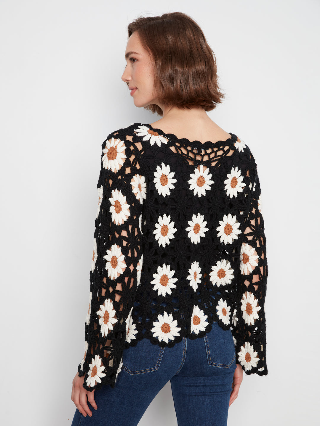 Long Sleeve Flowers Crochet Sweater