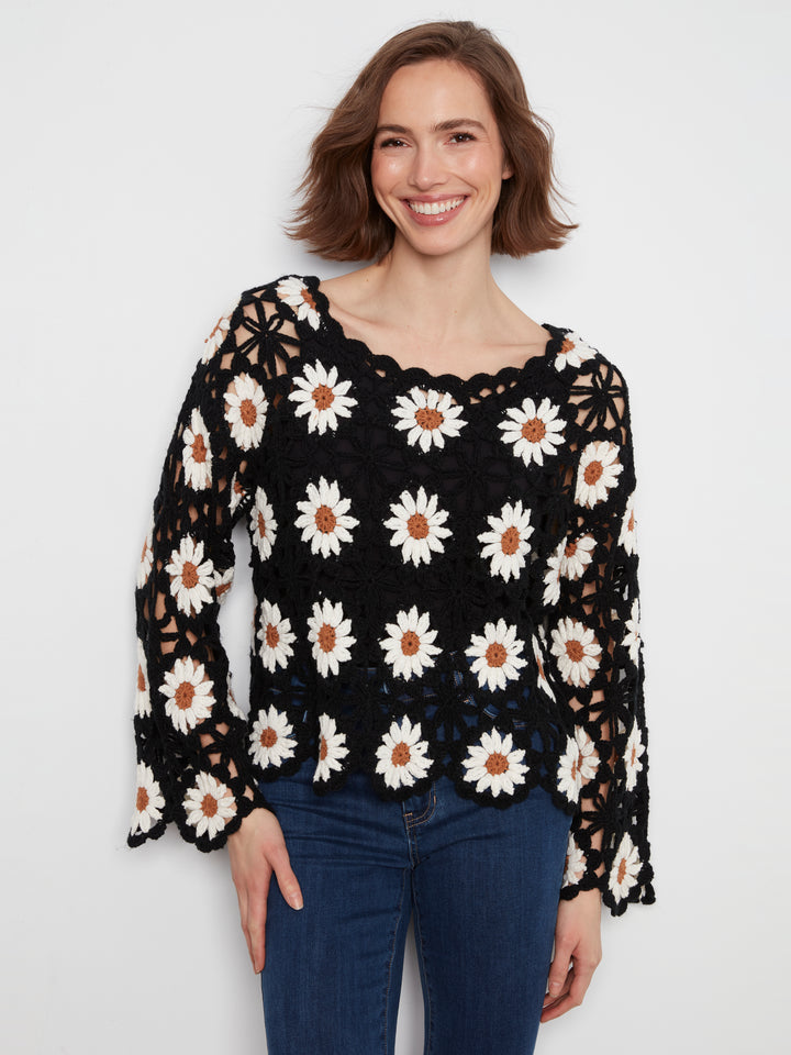 Long Sleeve Flowers Crochet Sweater