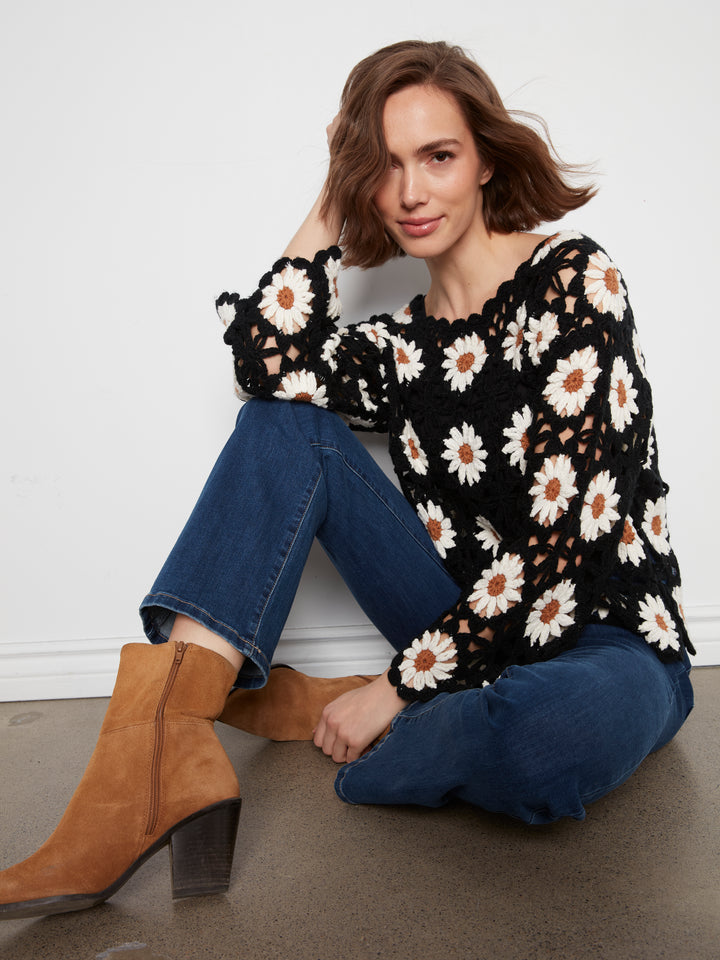Long Sleeve Flowers Crochet Sweater