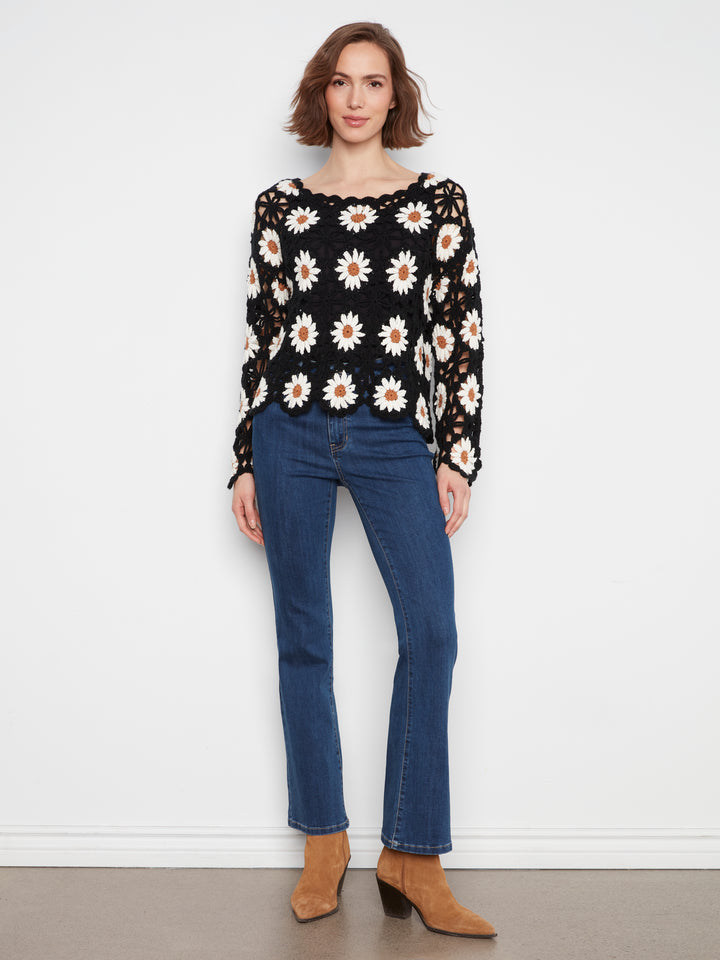Long Sleeve Flowers Crochet Sweater