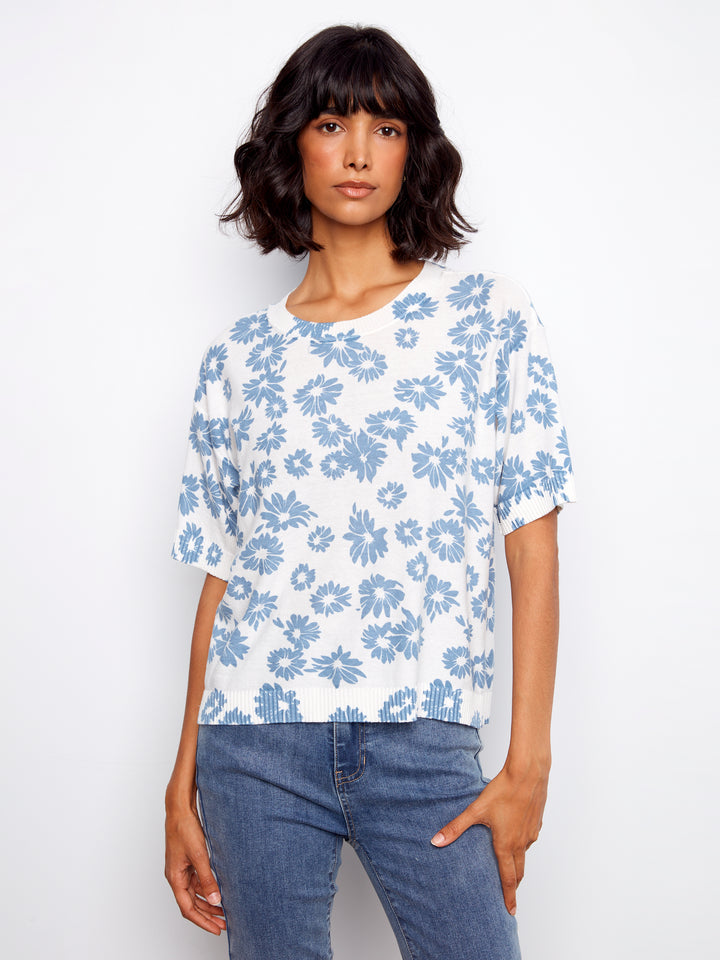 Reversible Printed Short Sleeve Crew Neck Sweater