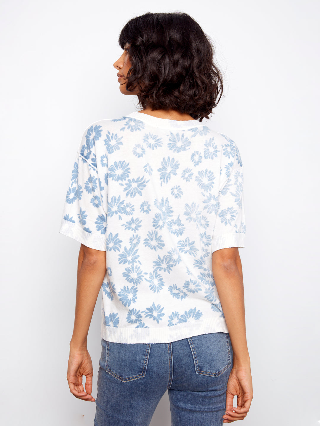 Reversible Printed Short Sleeve Crew Neck Sweater