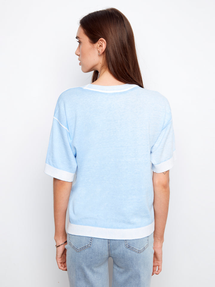Reverse Print Short Sleeve Crew Neck Sweater