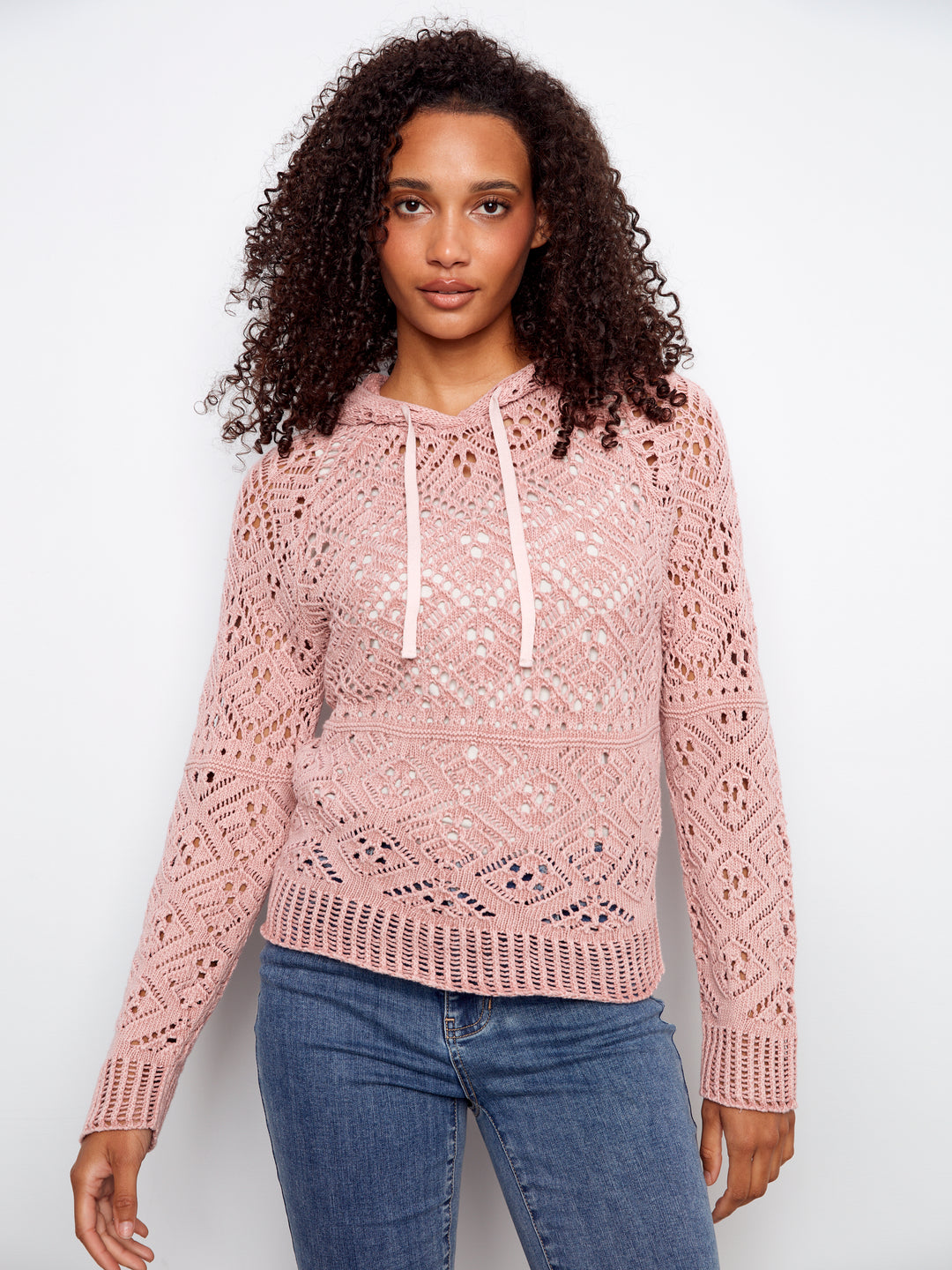 Cold Dye Raglan Long Sleeve Crochet Hoodie Sweater