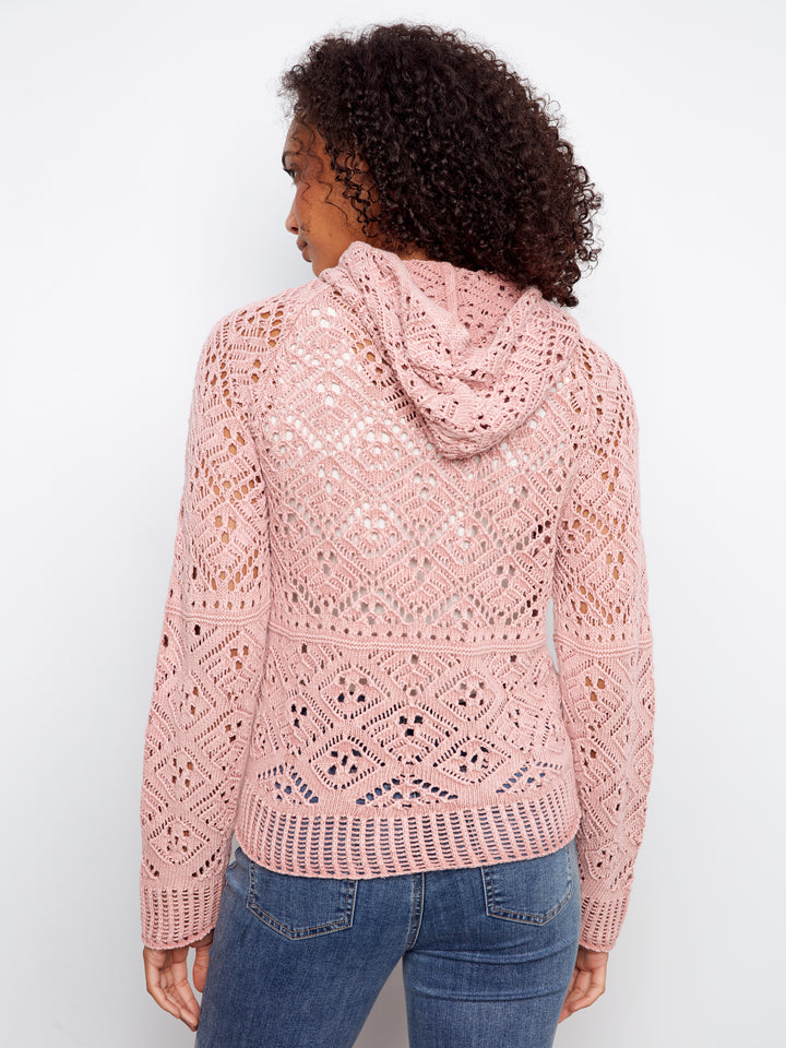 Cold Dye Raglan Long Sleeve Crochet Hoodie Sweater