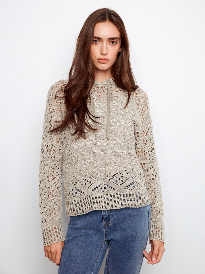 Cold Dye Raglan Long Sleeve Crochet Hoodie Sweater