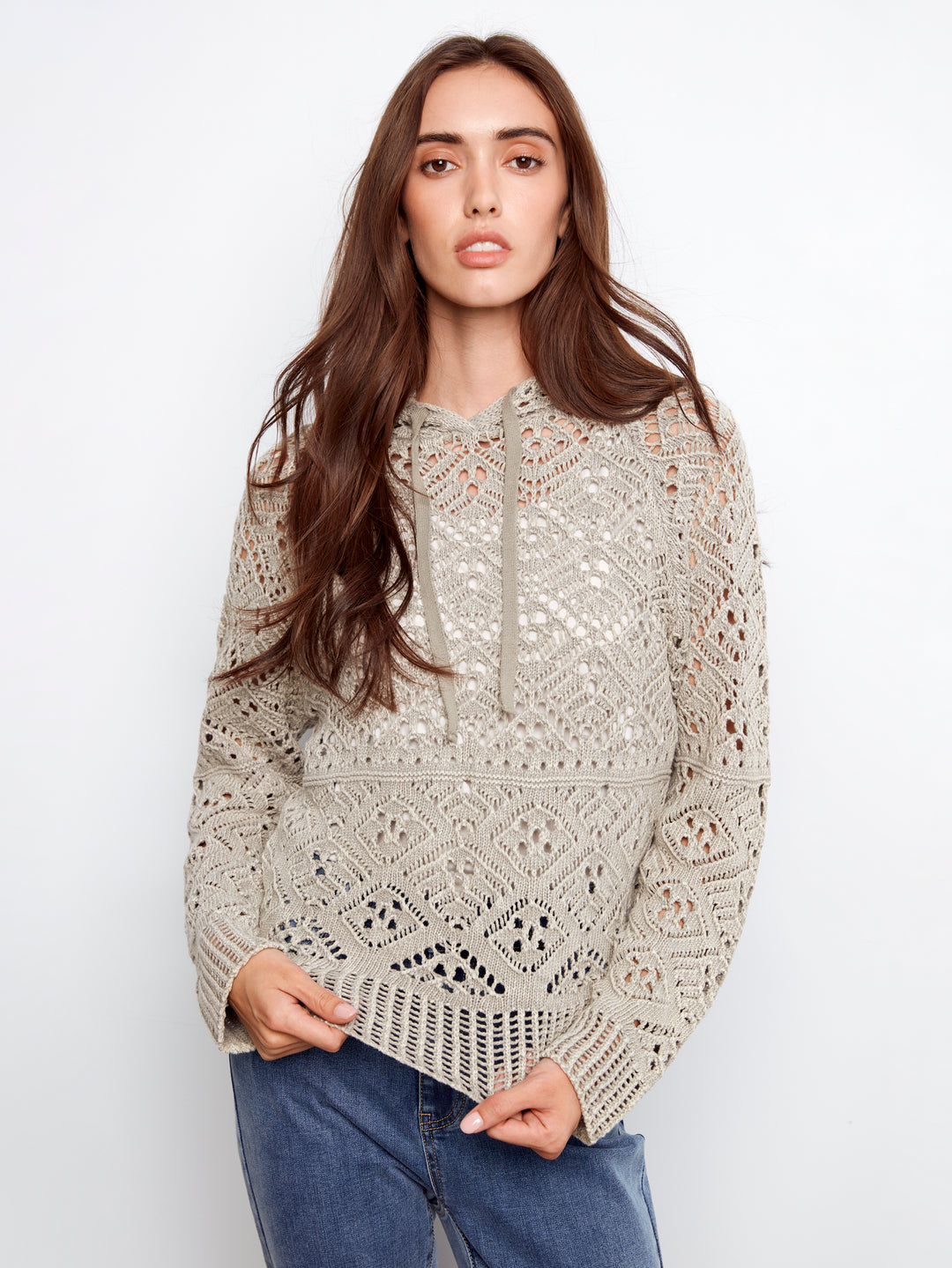 Cold Dye Raglan Long Sleeve Crochet Hoodie Sweater