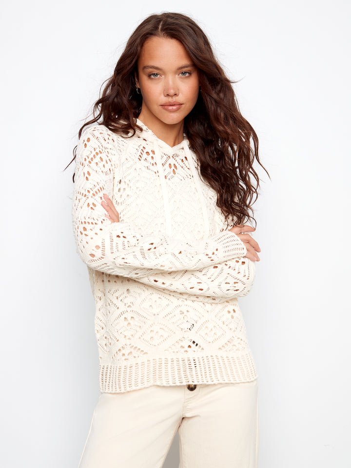 Raglan Long Sleeve Crochet Hoodie Sweater