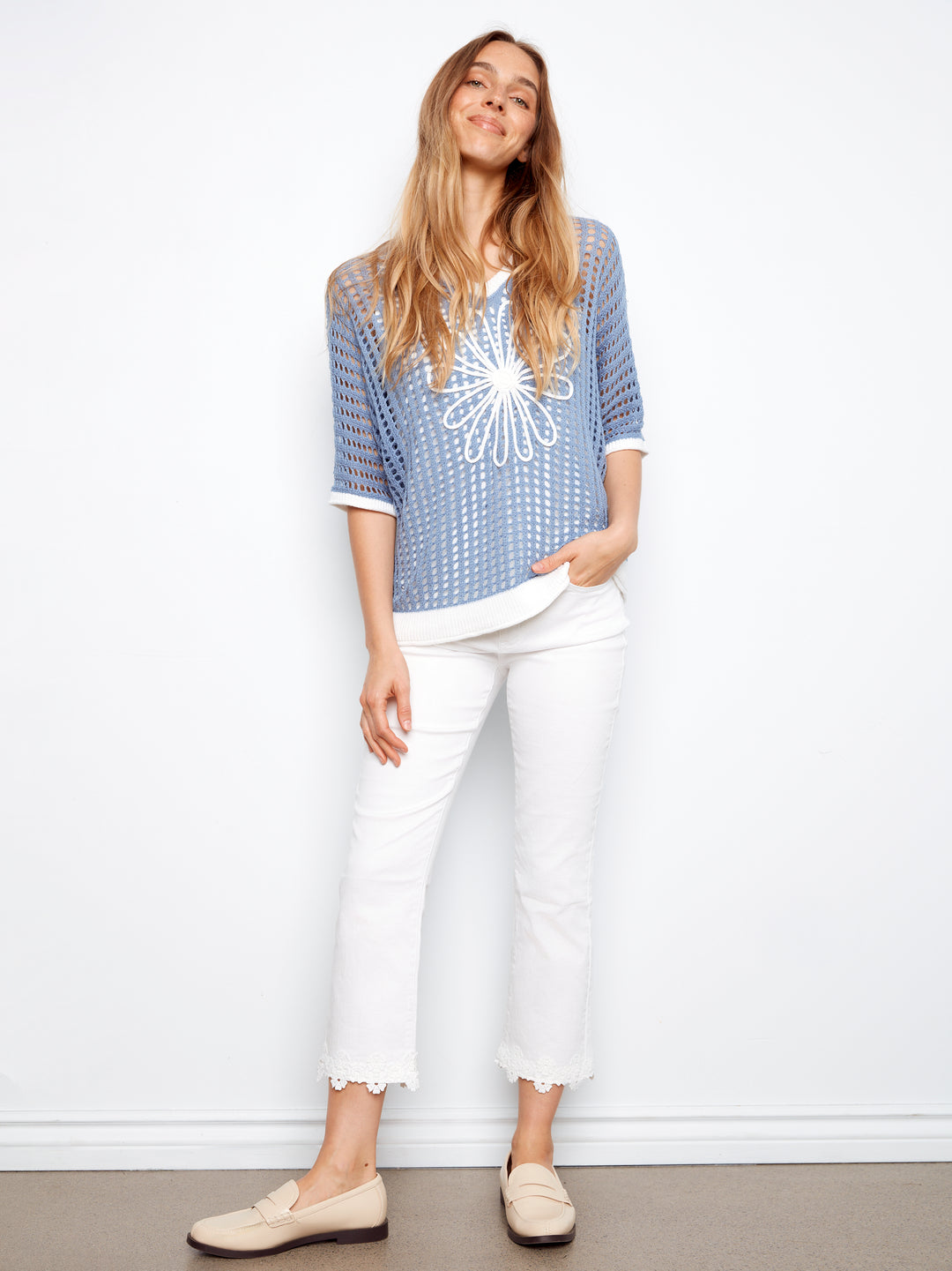 Fishnet Dolman Elbow Sleeve Sweater