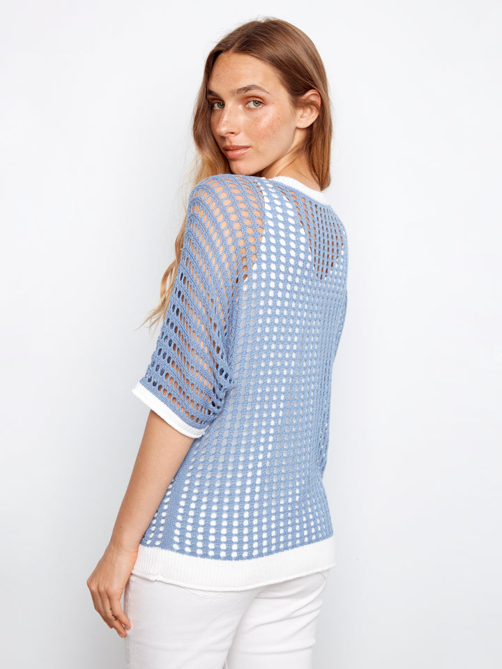 Fishnet Dolman Elbow Sleeve Sweater