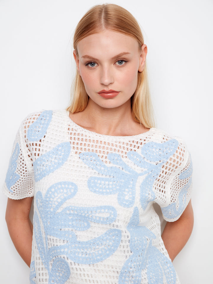 Short Sleeve Crochet Sweater With Leaves Pattern