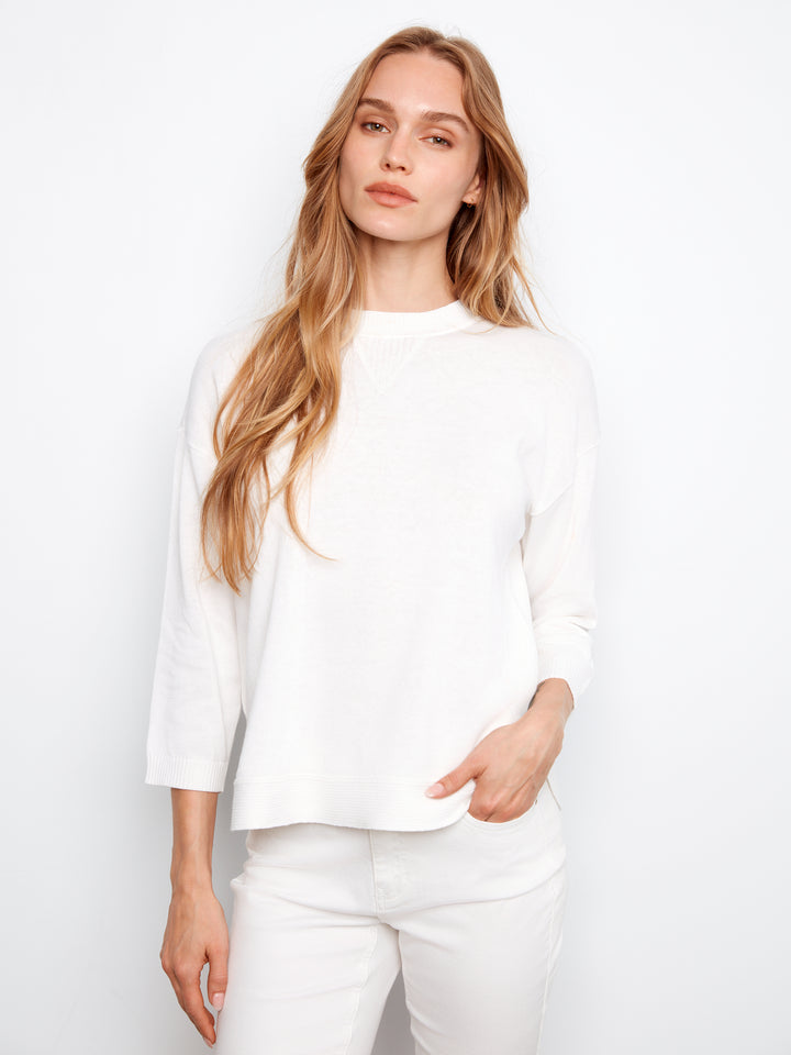 3/4 Sleeve Sweater With Curved Hem