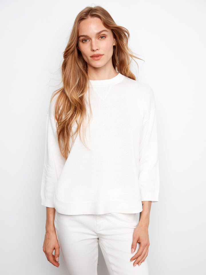 3/4 Sleeve Sweater With Curved Hem