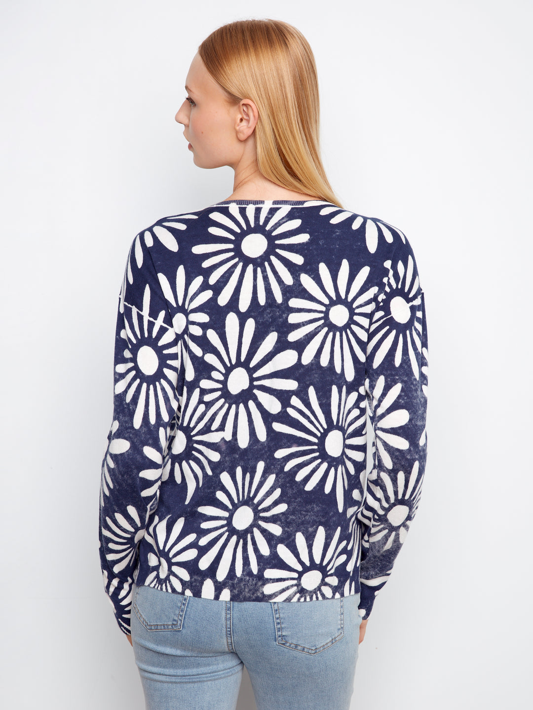 Long Sleeve Reversible Printed V-Neck Sweater
