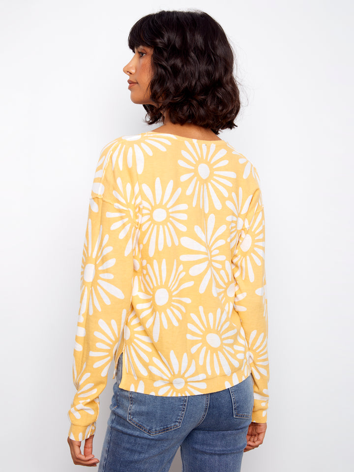 Long Sleeve Reversible Printed V-Neck Sweater