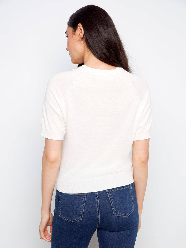 Raglan Elbow Sleeve Sweater With Flowers Soutache Detail