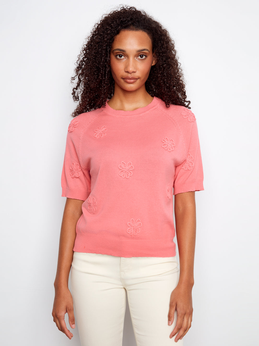 Raglan Elbow Sleeve Sweater With Flowers Soutache Detail