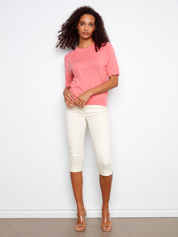 Raglan Elbow Sleeve Sweater With Flowers Soutache Detail