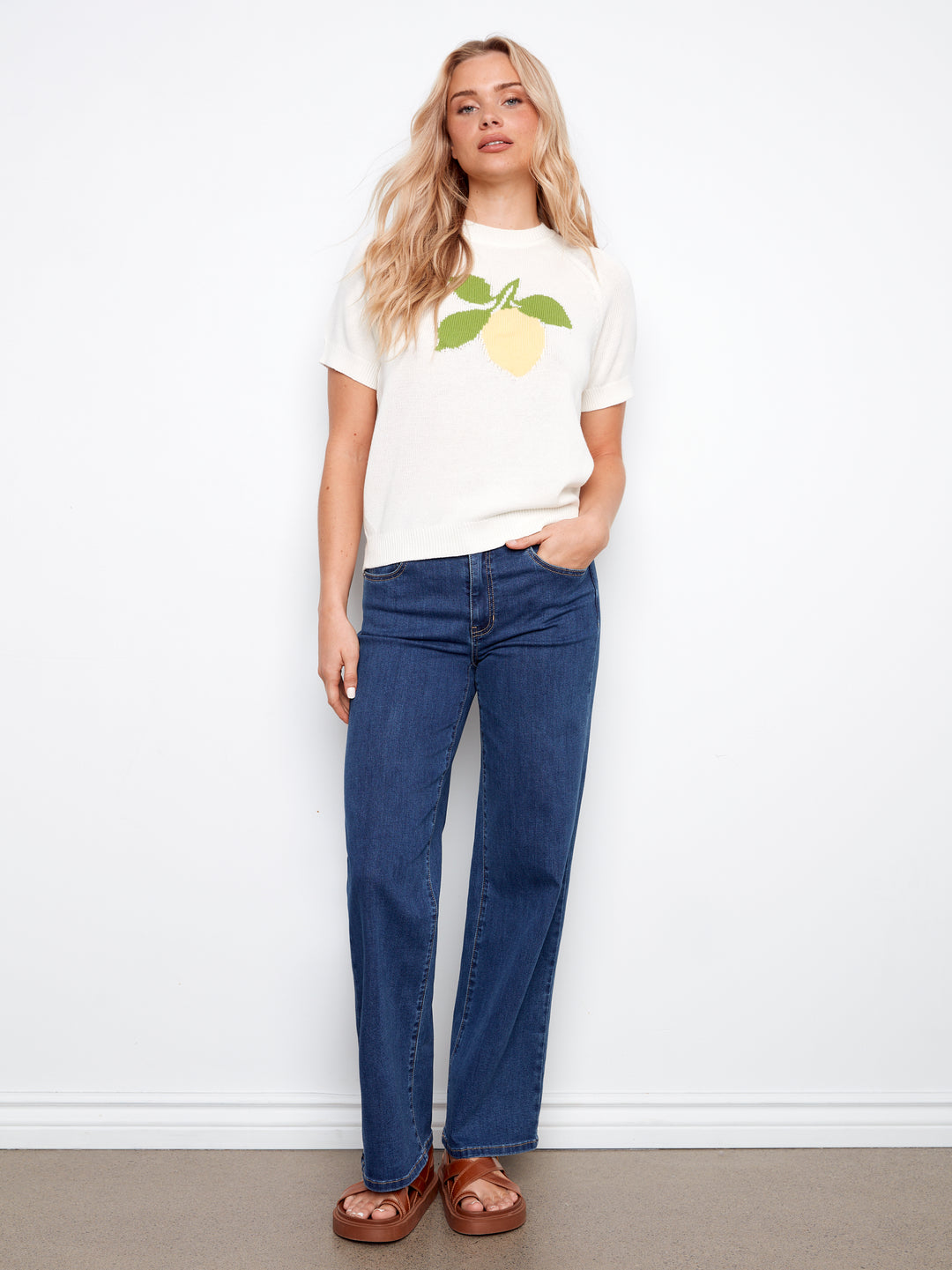 Raglan Short Sleeve Crew Neck Sweater With Placed Jacquard