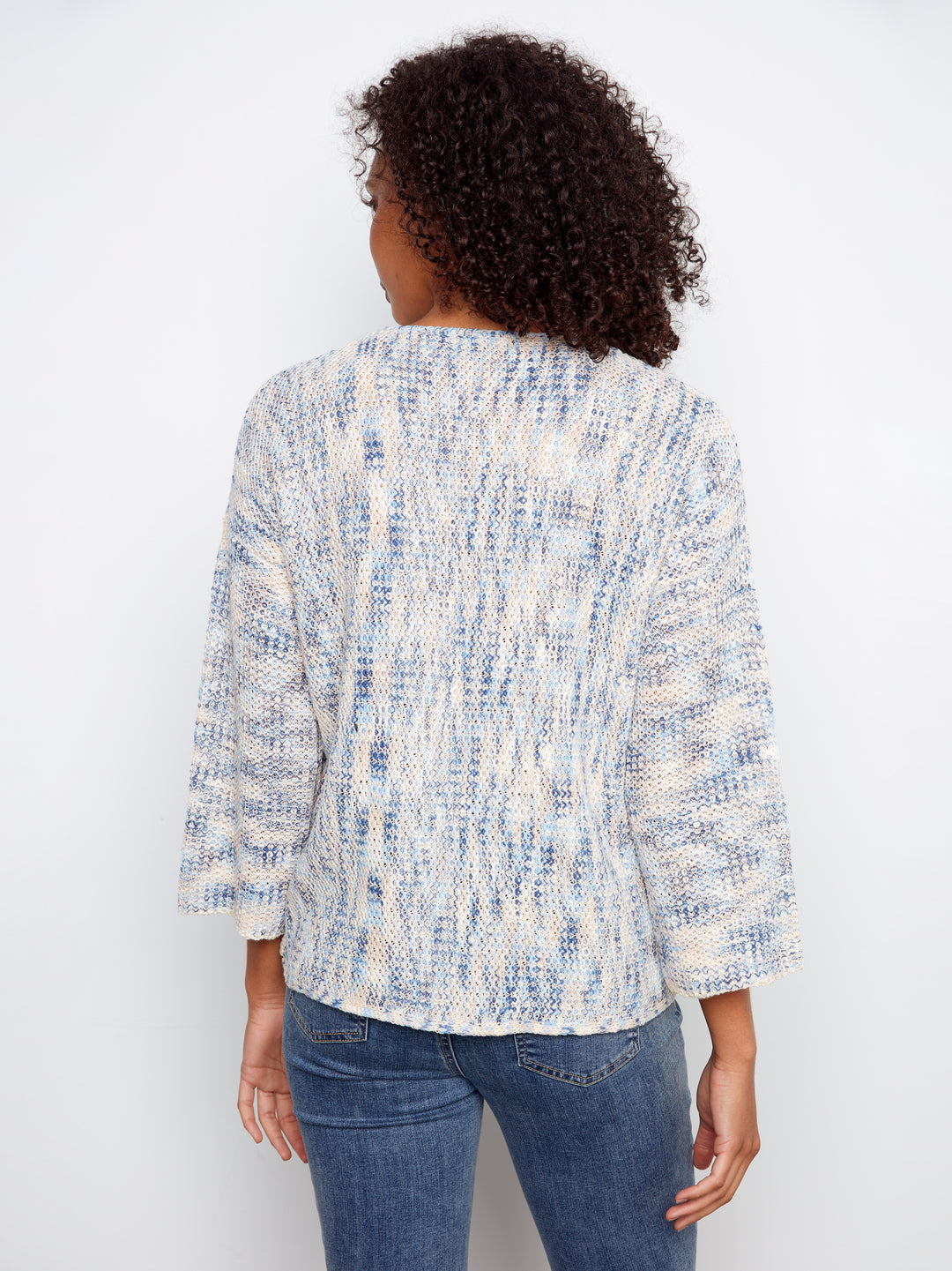 3/4 Sleeve Drop Shoulder V-Neck Sweater