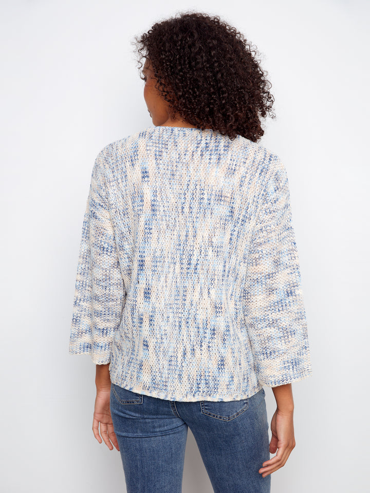 3/4 Sleeve Drop Shoulder V-Neck Sweater