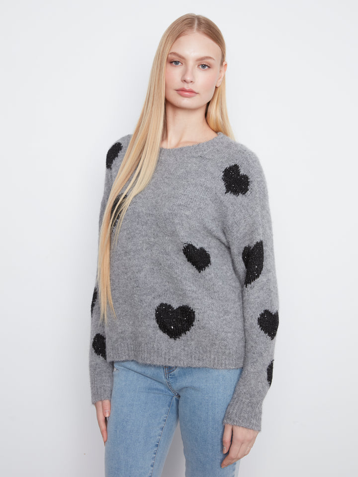 Long Sleeve Drop Shoulder Crew Neck Placed Jacquard Sweater