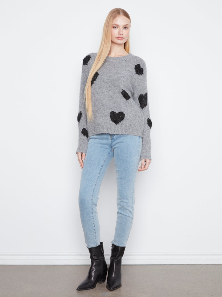 Long Sleeve Drop Shoulder Crew Neck Placed Jacquard Sweater