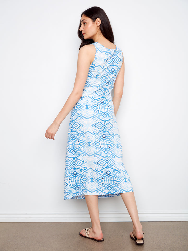 Printed Cotton Slub Dress With Faux Knot Detail