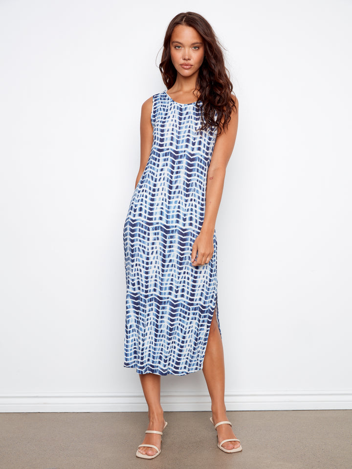 Printed Sleeveless Scoop Neck Long Knit Dress